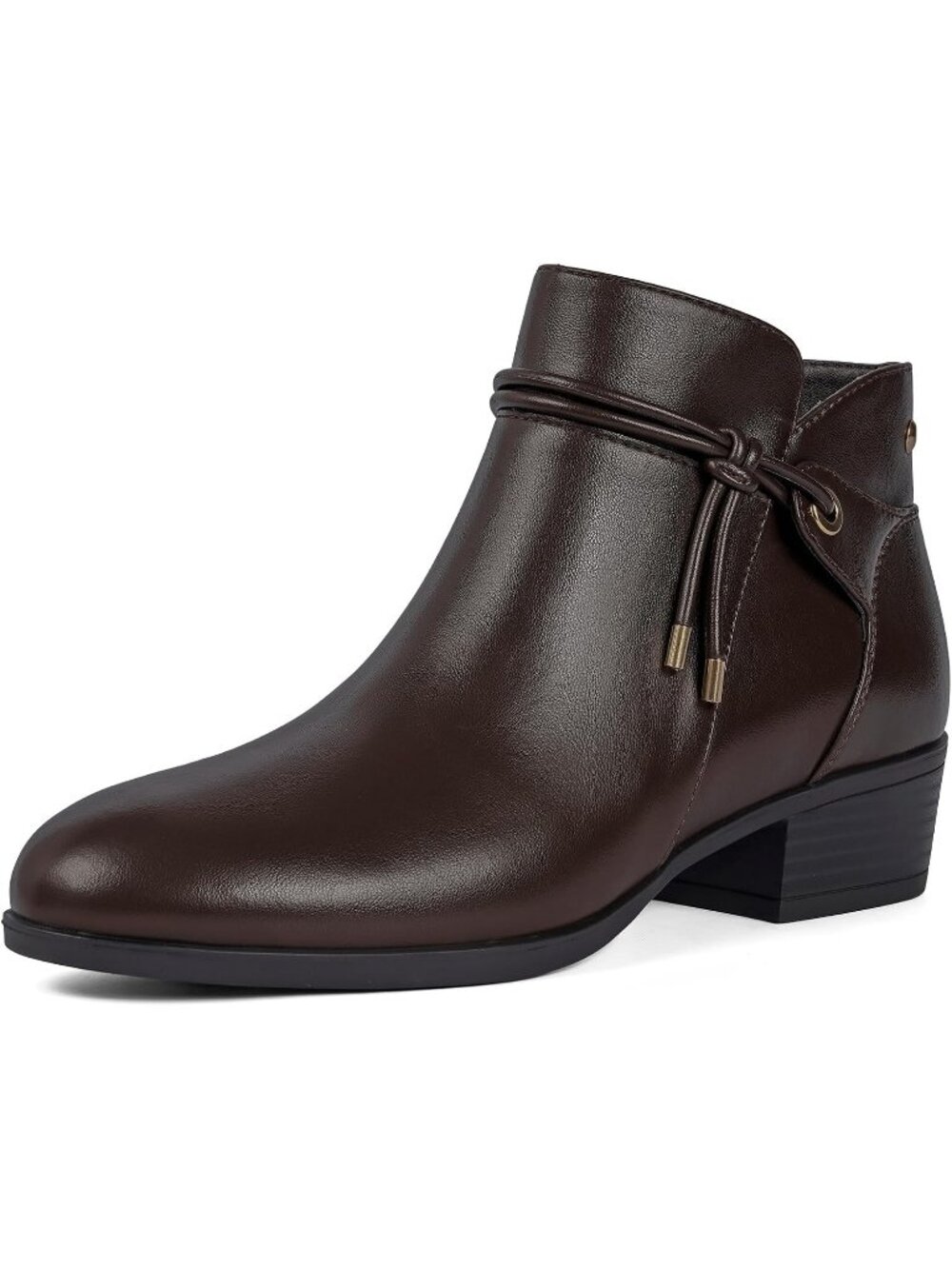 Women's Chocolate Faux Leather Round Toe Low Heel Side Zipper Dress Ankle Boot